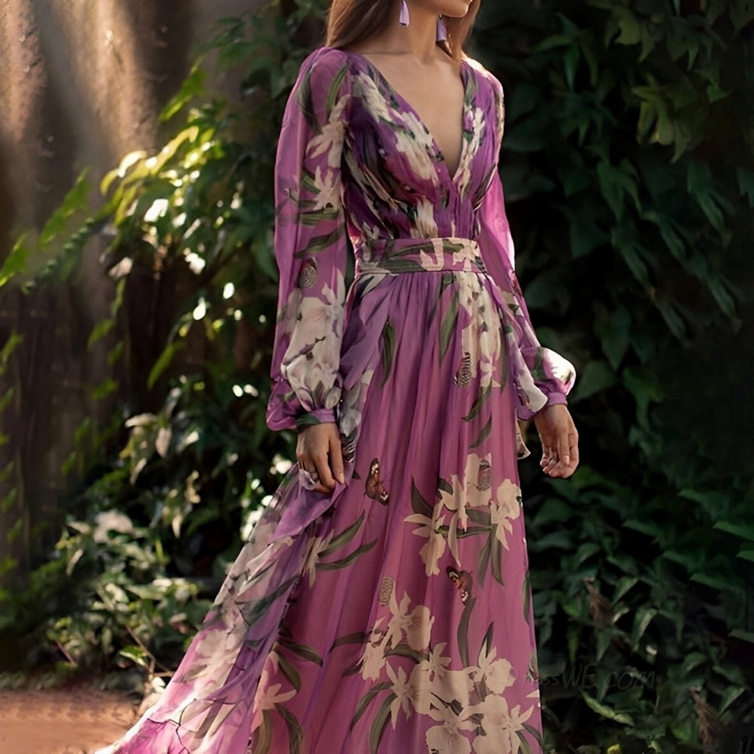 Blaze | Comfortable Floral V-Neck Maxi Dress