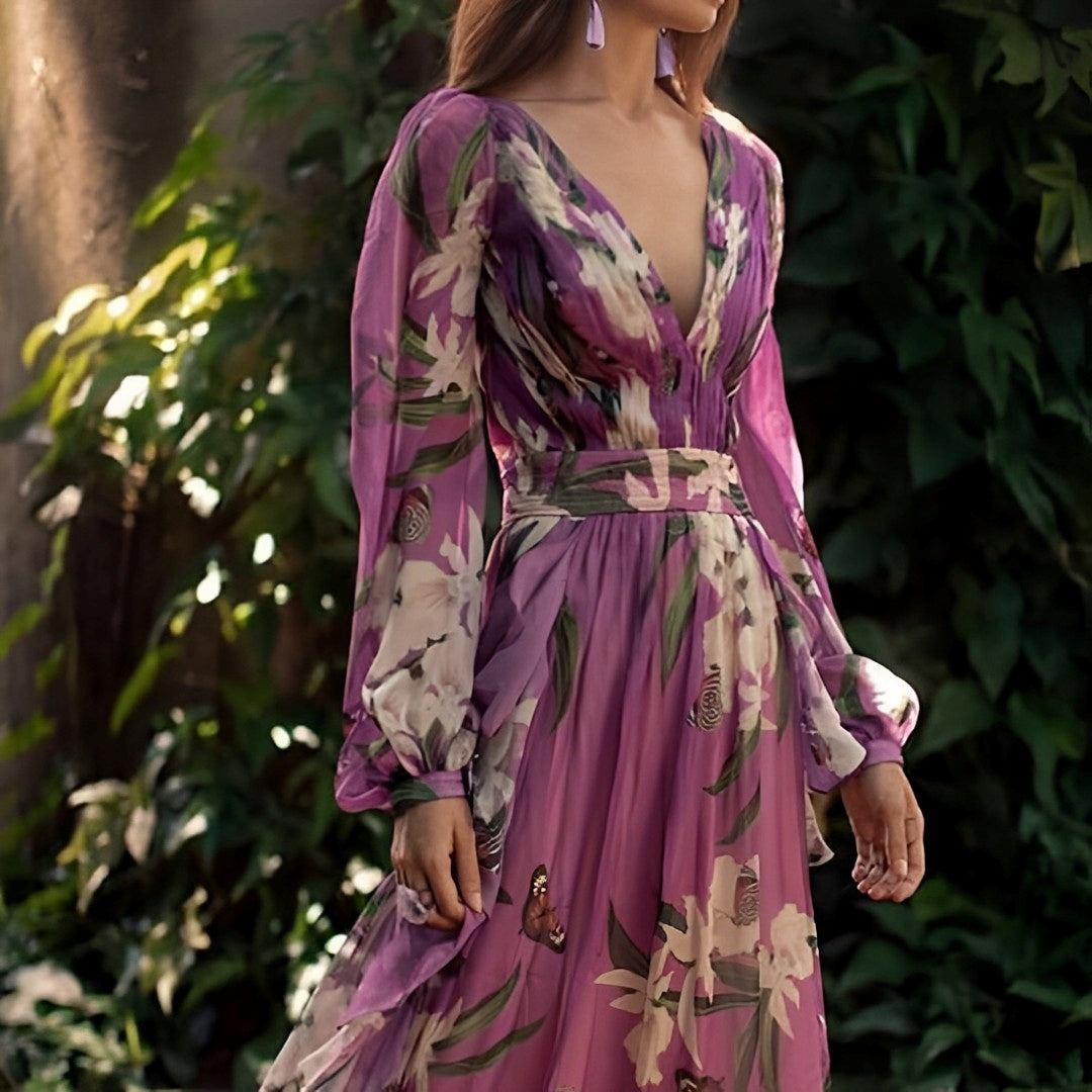 Blaze | Comfortable Floral V-Neck Maxi Dress