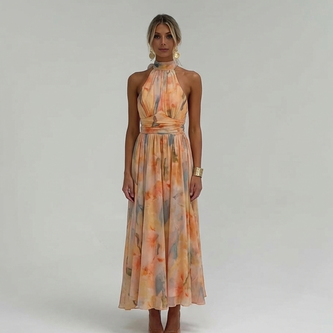Cassie | Summer Halter Floral Maxi Dress