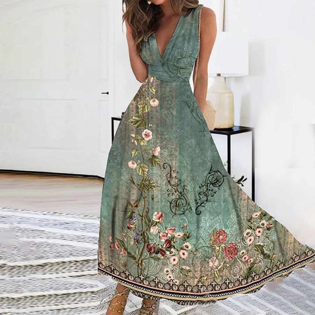 Eliah | Floral Sleeveless V-Neck Maxi Dress