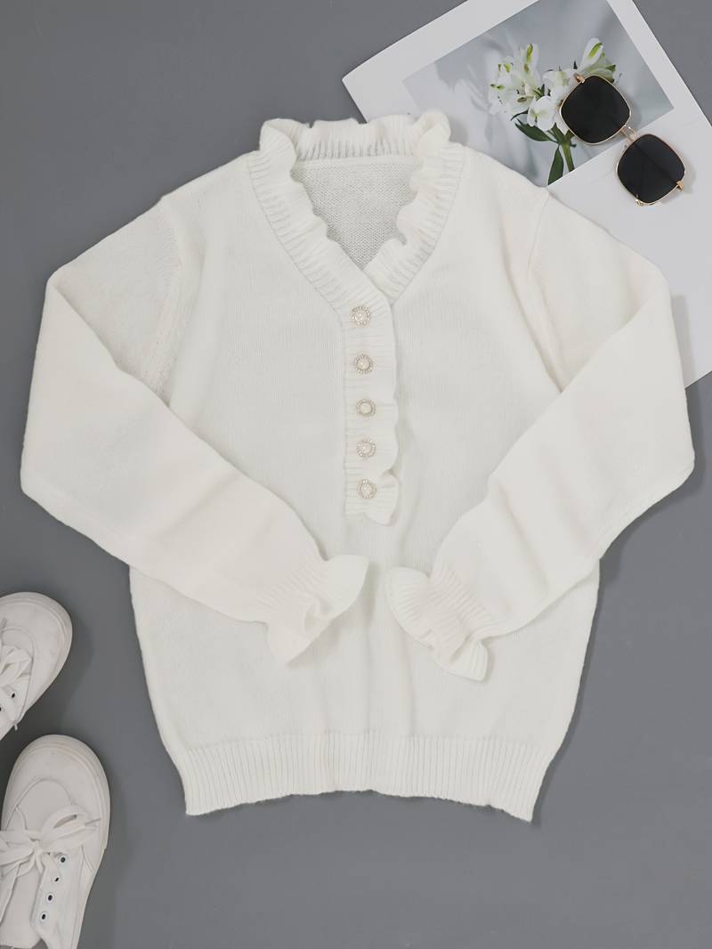 Hannah | Women’s Ruffle Blouse with Decorative Buttons