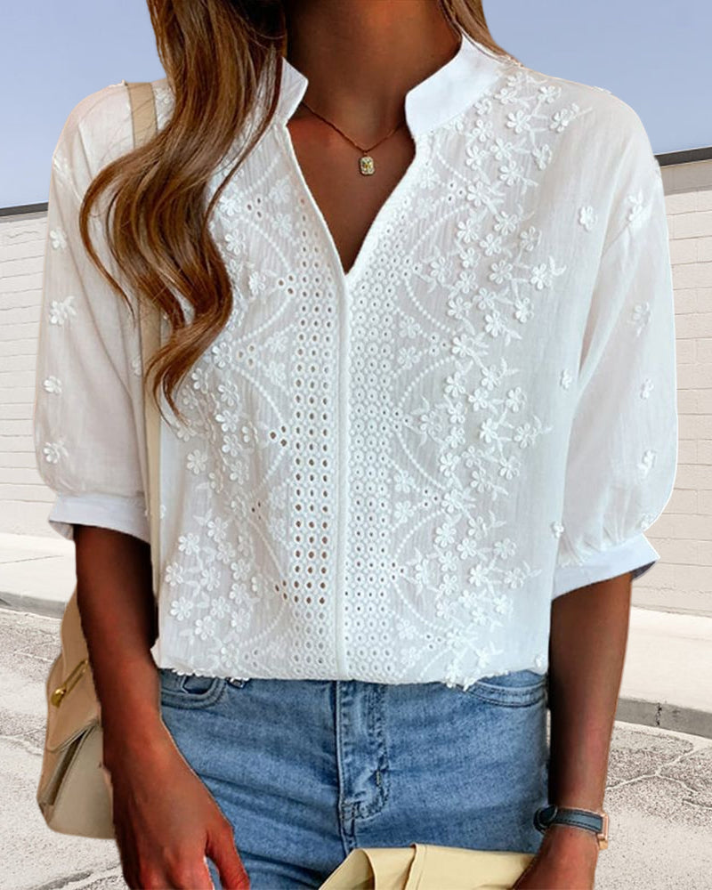 Helena | Women’s Summer V Neck Puff Sleeve Blouse