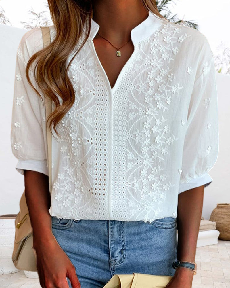 Helena | Women’s Summer V Neck Puff Sleeve Blouse