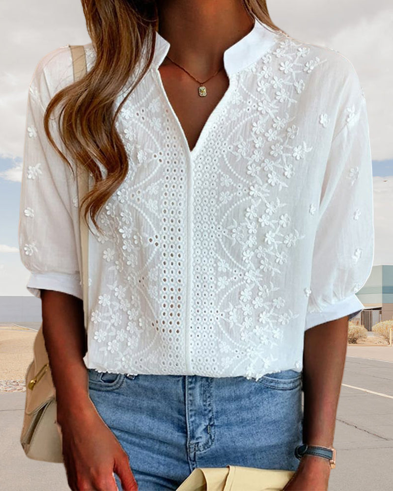 Helena | Women’s Summer V Neck Puff Sleeve Blouse